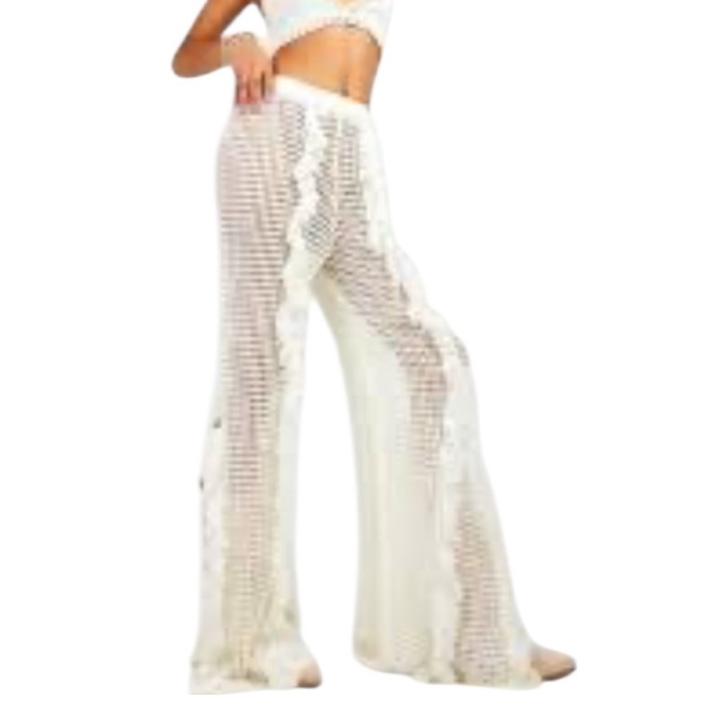Boohoo Bohemian Crochet Fringe Wide Leg Pants Medium